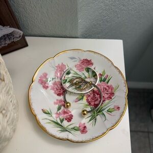 Floral Trinket Dish with Gold Accents